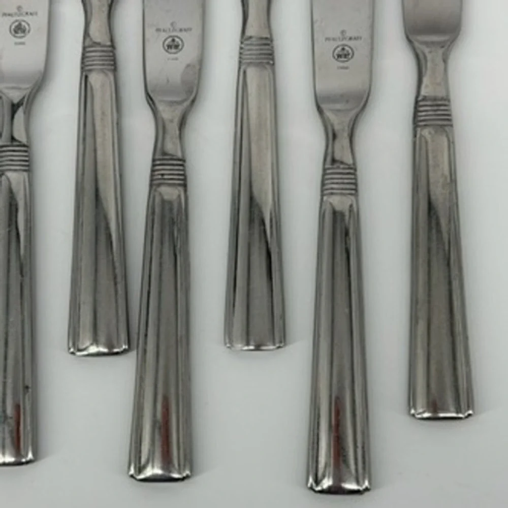 Pfaltzgraff Kenilworth Stainless Steel Dinner Knives Ribbed Neck Set of 6 Silver